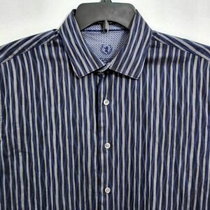 Bugatchi Uomo Classic Fit Long Sleeve Button Up Dress Shirt Large Striped Cotton